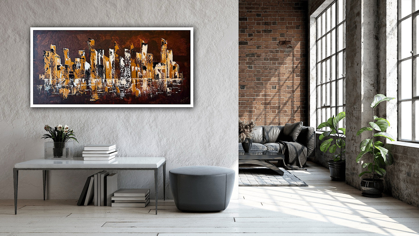 Richter Original Abstract Oil Painting On Canvas 60x120cm Cityscape escape New York