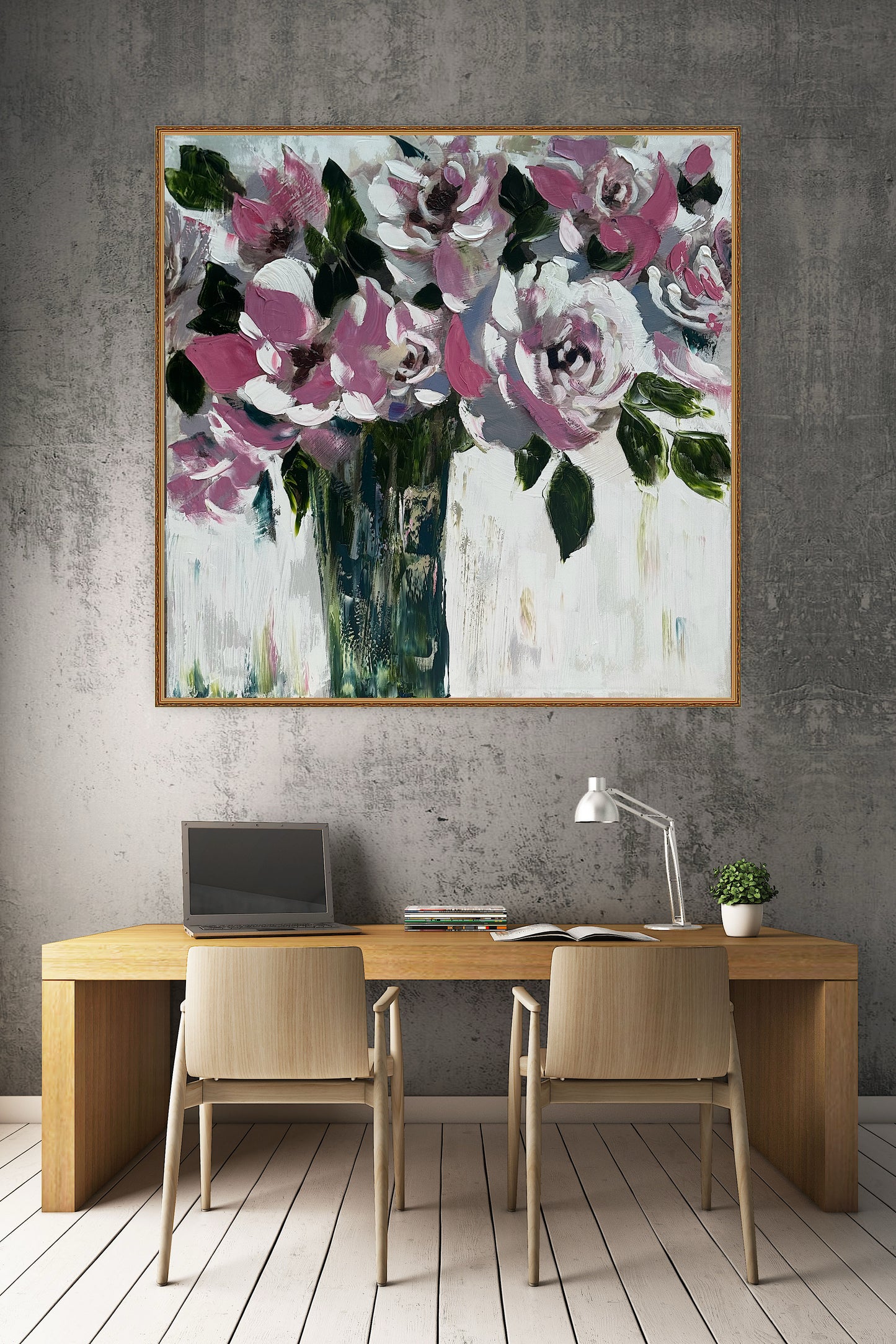 Contemporary Abstract Original Oil Painting On 60x60cm on Canvas Roses in the Vase