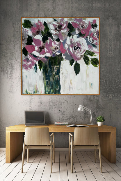 Contemporary Abstract Original Oil Painting On 60x60cm on Canvas Roses in the Vase