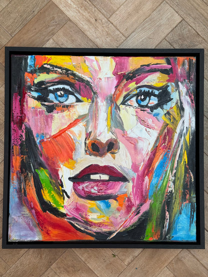 Framed in black frame Original Abstract contemporary Oil Painting On Canvas 54 x 54cm Wild Muse woman portrait