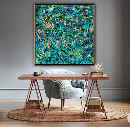Oka Style Abstract contemporary Oil Painting On Canvas 100 x 100cm Secret Garden