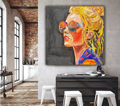 Richter Style Abstract Original Oil Painting On 100 x 100cm canvas Sunshine blondie woman portrait