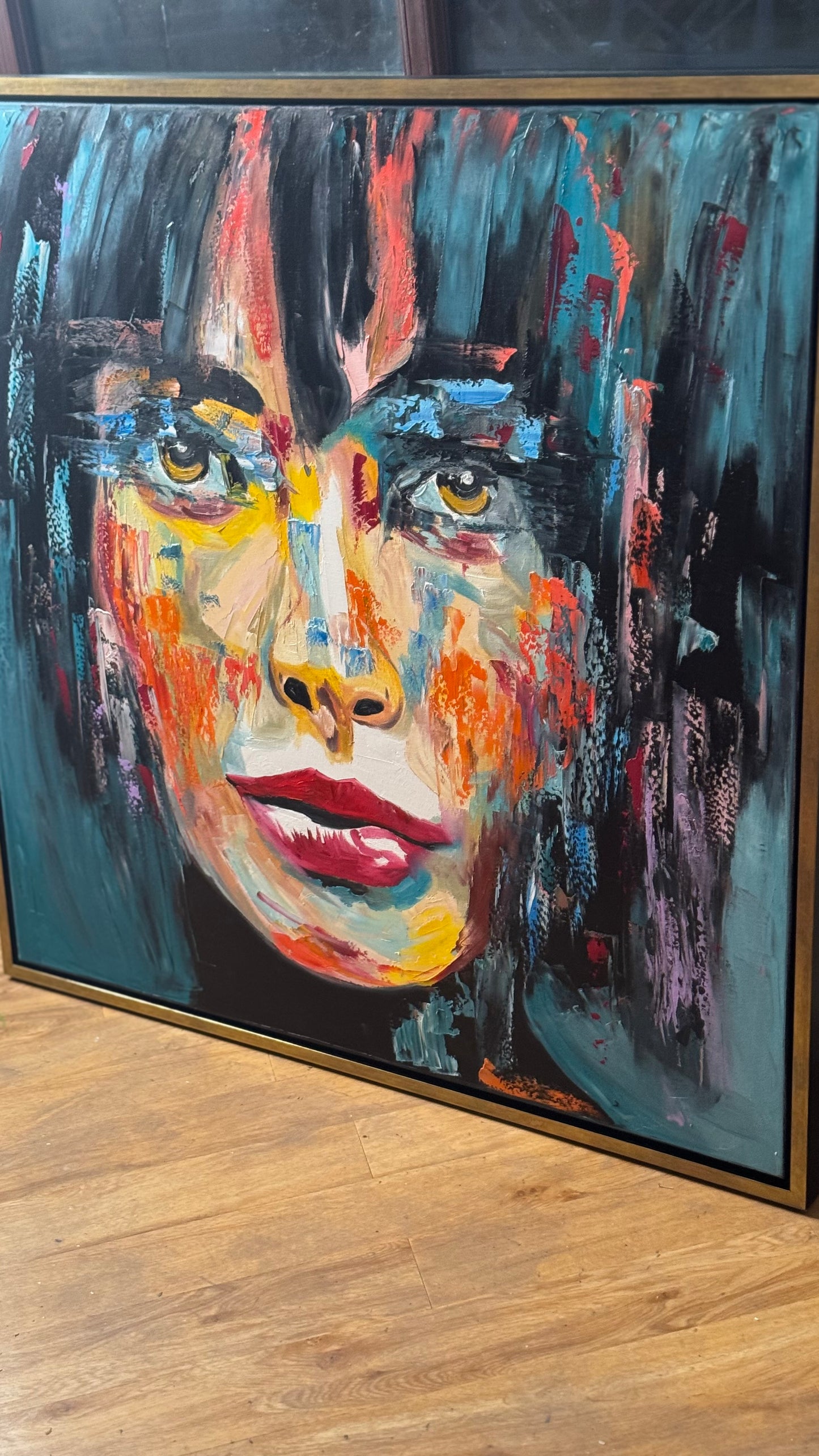 Richter Style Abstract Original Oil Painting On 100 x 100cm canvas Beauty Shades of Tranquility portrait framed