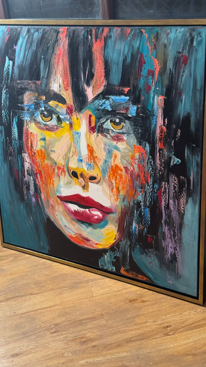 Richter Style Abstract Original Oil Painting On 100 x 100cm canvas Beauty Shades of Tranquility portrait framed