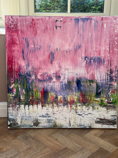 Oka style textured Original modern Abstract Oil Painting On Canvas 80 x 80cm ‘Pink Horizon’