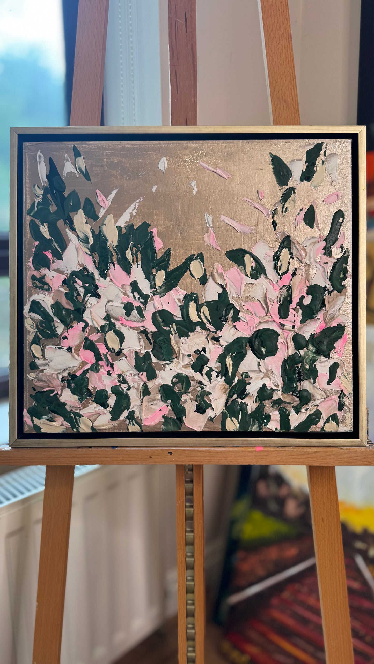 Framed Original Abstract contemporary Oil Painting On Canvas 45x40cm Eden Gardens II Oka