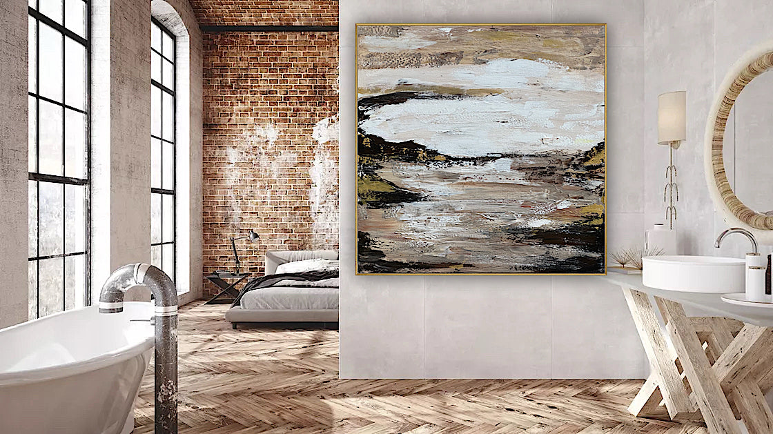 Oka style textured Original modern Abstract Oil Painting On Canvas 80 x 80cm ‘Between Shadow And Sky’