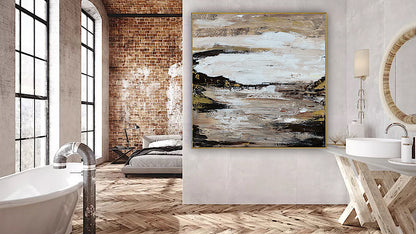 Oka style textured Original modern Abstract Oil Painting On Canvas 80 x 80cm ‘Between Shadow And Sky’