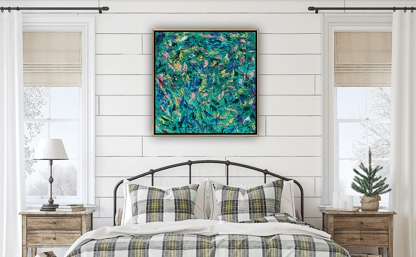 Oka Style Abstract contemporary Oil Painting On Canvas 100 x 100cm Secret Garden