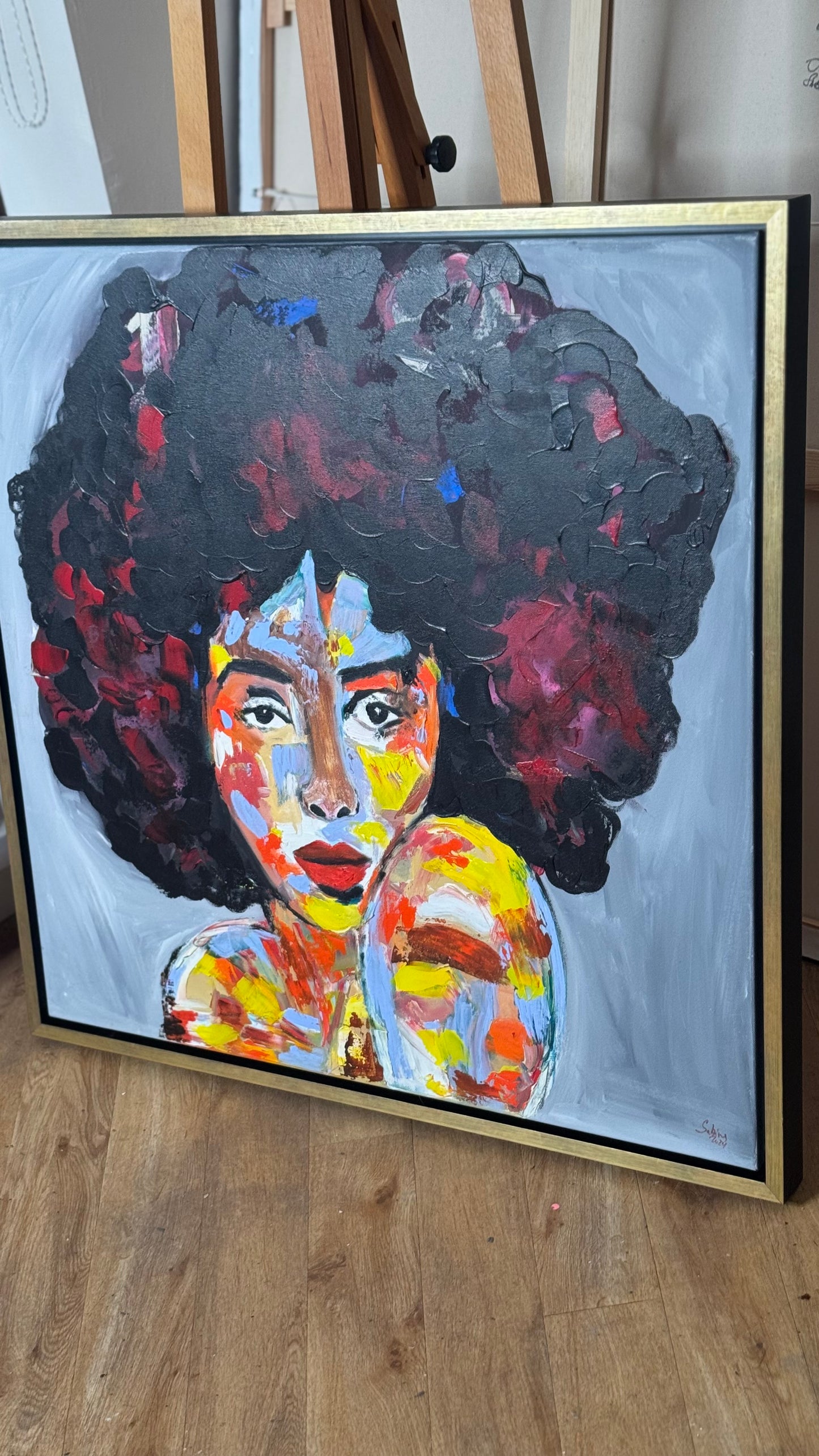 Oka Contemporary Abstract Original Oil Painting 80x80cm Canvas Woman Portrait framed