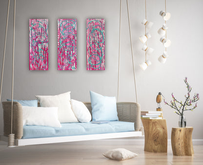 Oka set of 3 Modern Abstract Original Oil Paintings On Canvas ‘’Japan blossom’ 80 x 90 cm overall