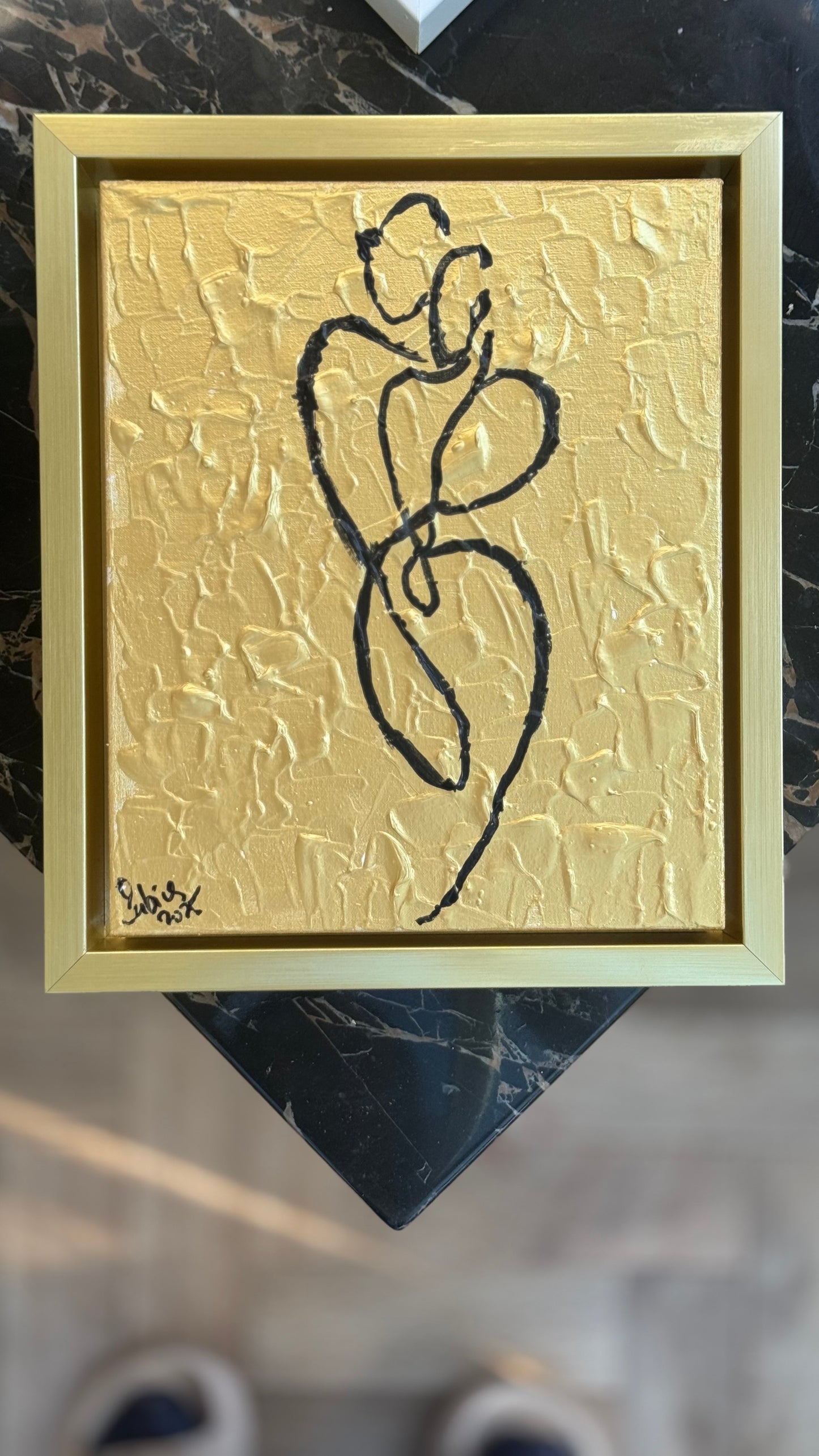 Framed in gold Original Abstract contemporary Oil Painting On Canvas 25 x 29cm Lovers Oka