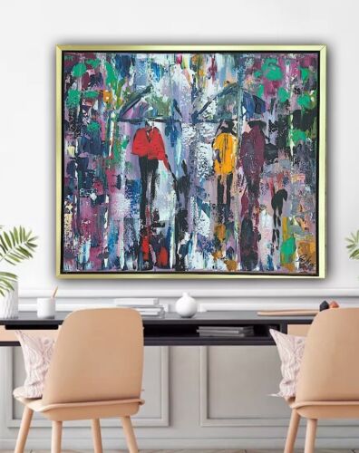 Framed Original Contemporary Abstract Oil Painting On Canvas 60x52cm London Rain