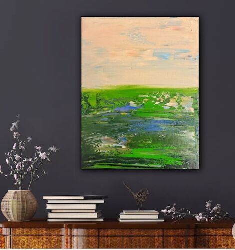 L.S. Lowry Style Original Oil Painting On Canvas 30x23cm  ‘Lake District’ Lands