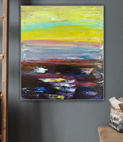 Richter Abstract original oil Painting on  Canvas 60X 50cm Sunset seaside escape