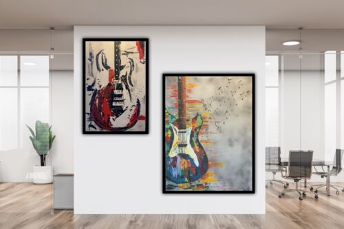 Framed Richter Abstract Style Original Oil Painting 92 X 64cm Large Black Guitar