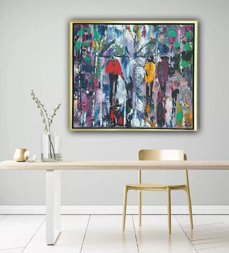 Framed Original Contemporary Abstract Oil Painting On Canvas 60x52cm London Rain