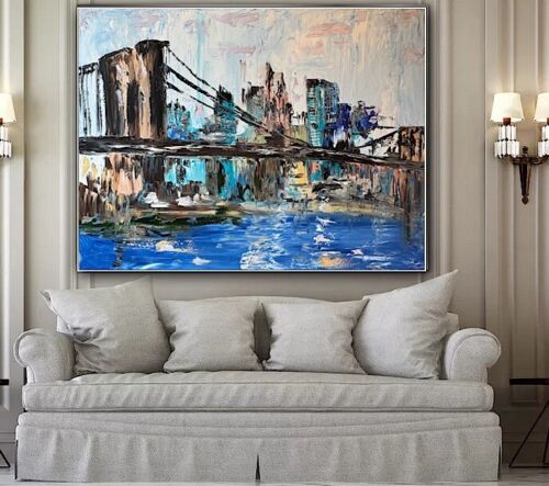 Kandinsky Stl Original Abstract Oil Painting On Canvas 100x80cm Brooklyn Bridge city