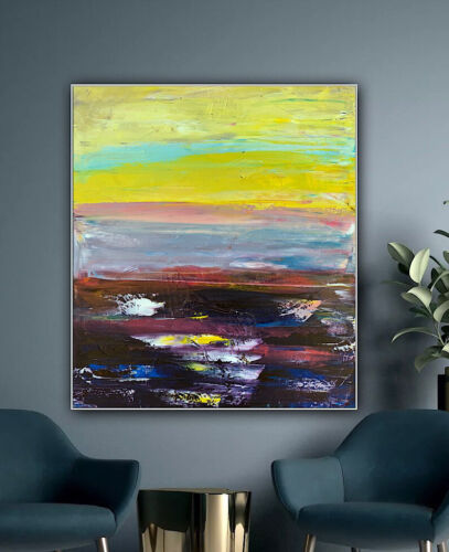 Richter Abstract original oil Painting on  Canvas 60X 50cm Sunset seaside escape