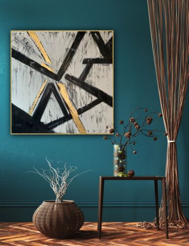 Kandinsky Style Original  Abstract Oil Painting Canvas 60x60cm Gold Leaf Arrows