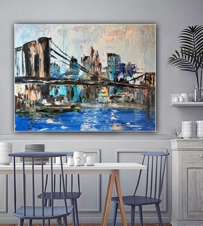 Kandinsky Stl Original Abstract Oil Painting On Canvas 100x80cm Brooklyn Bridge city