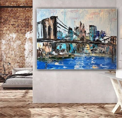 Kandinsky Stl Original Abstract Oil Painting On Canvas 100x80cm Brooklyn Bridge city