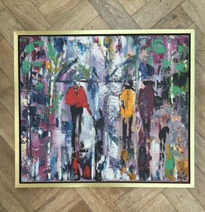 Framed Original Contemporary Abstract Oil Painting On Canvas 60x52cm London Rain