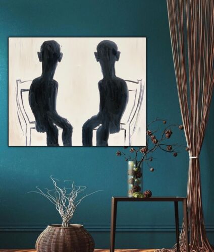 Modern Black & white Original Oil Painting On Canvas 76 X 60cm ‘Man In The Chair