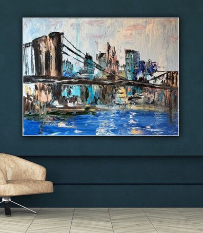 Kandinsky Stl Original Abstract Oil Painting On Canvas 100x80cm Brooklyn Bridge city