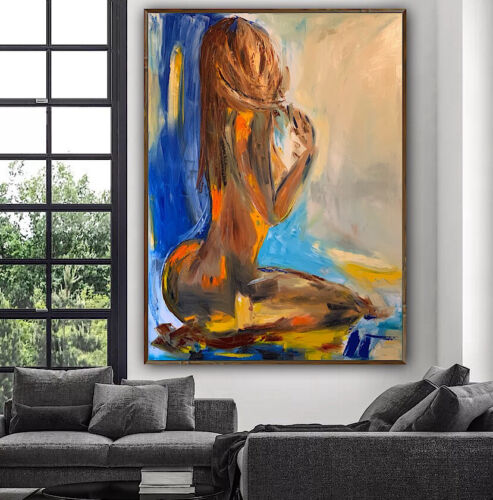 Large Abstract Original Oil Painting 100x80cm canvas Nude morning time free PP