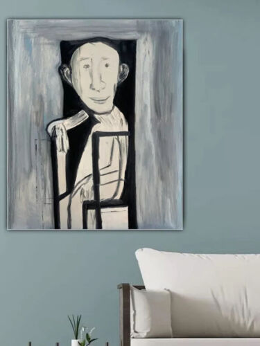 Modern Black & white Original Oil Painting On Canvas 50 X 60cm ‘Man In The Chair