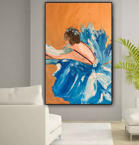 textured style Original Abstract Oil Painting On Canvas 90x60cm Ballet dancer II music