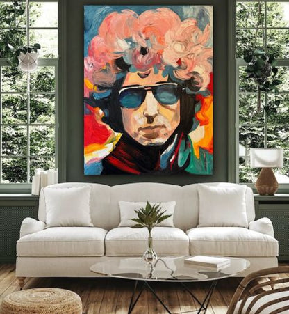 Richter StyLe Abstract Original Oil Painting On Canvas 90x70cm Bob Dylan Pop Art music