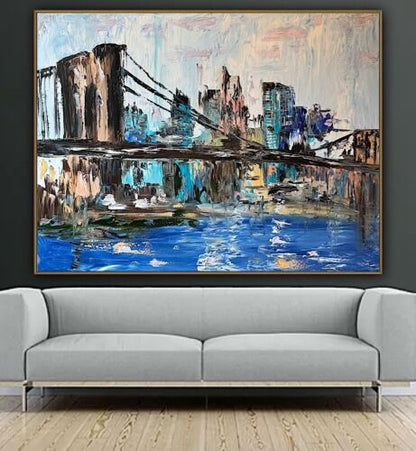 Kandinsky Stl Original Abstract Oil Painting On Canvas 100x80cm Brooklyn Bridge city