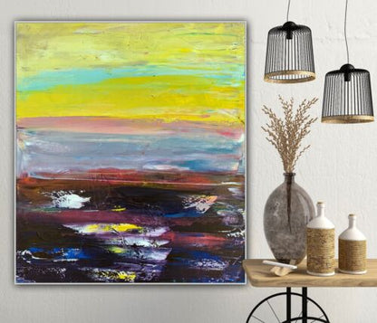 Richter Abstract original oil Painting on  Canvas 60X 50cm Sunset seaside escape