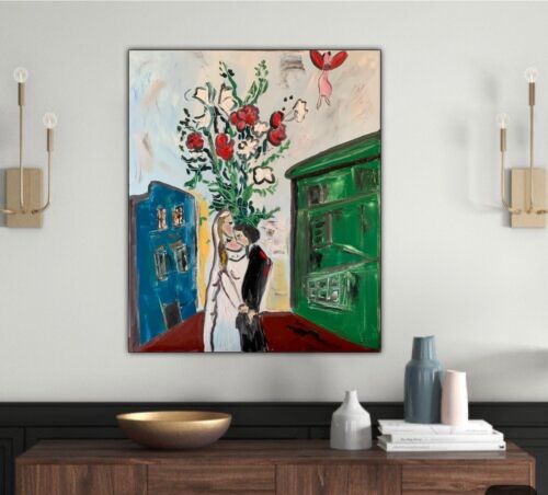 Marc Chagall Rare Abstract Oil Painting On Large Canvas 50x60cm Wedding In Tate