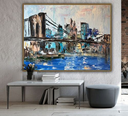 Kandinsky Stl Original Abstract Oil Painting On Canvas 100x80cm Brooklyn Bridge city