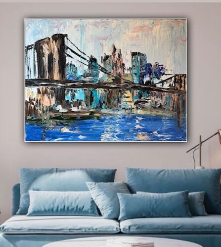 Kandinsky Stl Original Abstract Oil Painting On Canvas 100x80cm Brooklyn Bridge city