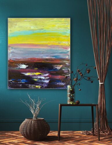 Richter Abstract original oil Painting on  Canvas 60X 50cm Sunset seaside escape