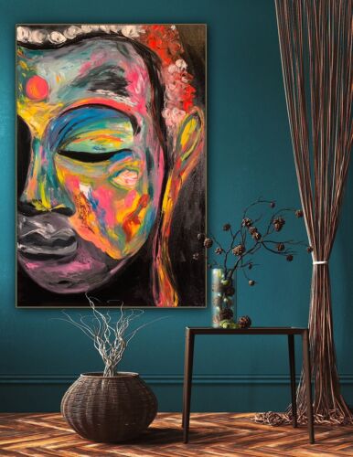 Impressionist Original Abstract Oil Painting On Canvas 90x60cm Buddha Art Happy