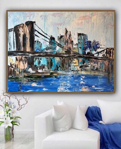 Kandinsky Stl Original Abstract Oil Painting On Canvas 100x80cm Brooklyn Bridge city