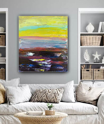 Richter Abstract original oil Painting on  Canvas 60X 50cm Sunset seaside escape