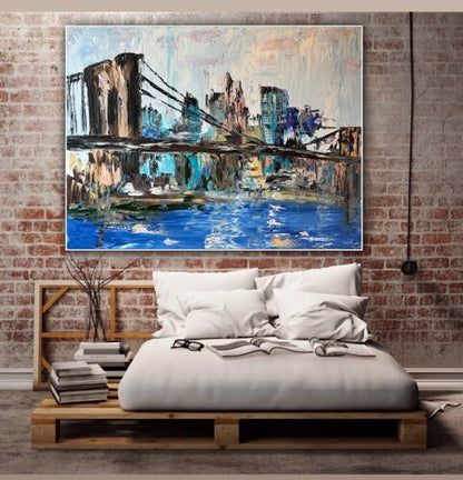 Kandinsky Stl Original Abstract Oil Painting On Canvas 100x80cm Brooklyn Bridge city