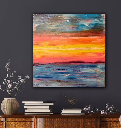 Monet Style Impressionist Abstrat original Oil Painting on Canvas 50x50cm Ocean