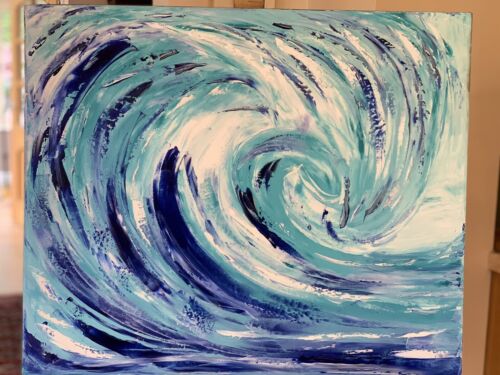 Large Abstract Impressionist Original Oil Painting On  50 X60cm Canvas ‘Waves’