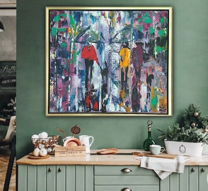 Framed Original Contemporary Abstract Oil Painting On Canvas 60x52cm London Rain