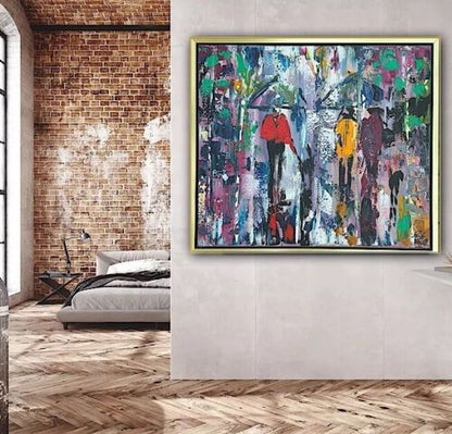 Framed Original Contemporary Abstract Oil Painting On Canvas 60x52cm London Rain