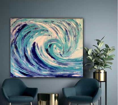 Large Abstract Impressionist Original Oil Painting On  50 X60cm Canvas ‘Waves’