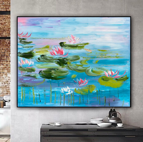 Monet Style Impressionist Large Original Oil Painting  On Canvas 76x62cm Lilies