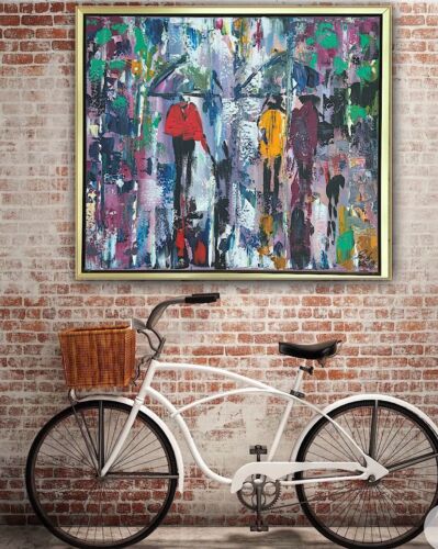 Framed Original Contemporary Abstract Oil Painting On Canvas 60x52cm London Rain